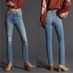 MOTHER Mid Rise Dazzler Ankle Fray Denim Jeans High Rise Waist Raw Hem Size 26